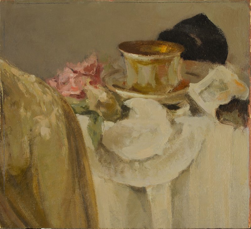1950-1960 ca. - Natura morta con tazza, drappi e fiori